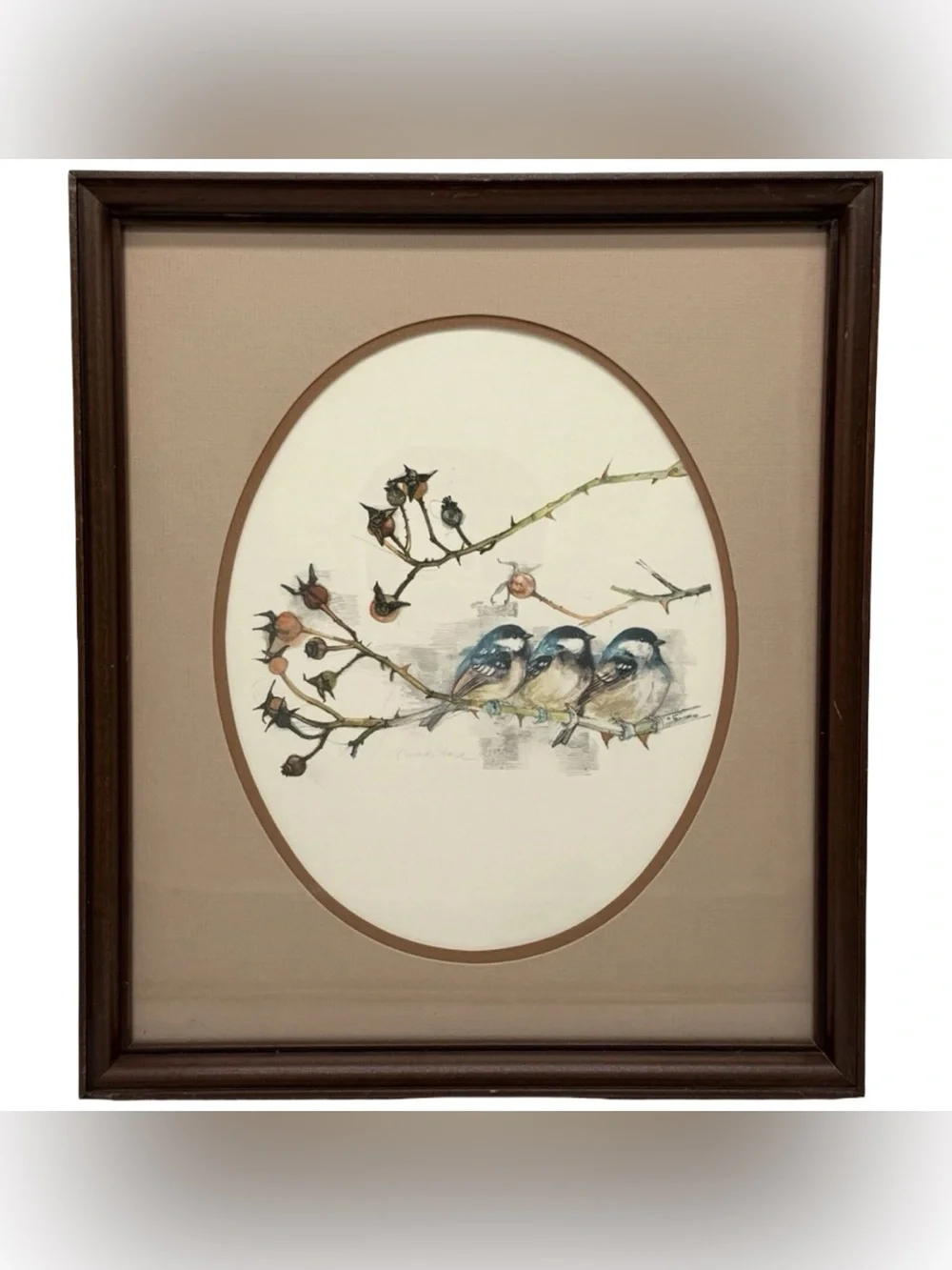 SET OF 2 Mads Stage Signed Bird Lithographs Robins Thistle Double Oval Matted